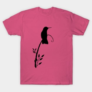 Hummingbird on Branch Black Bird Silhouette T-Shirt